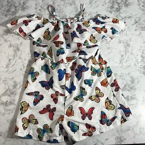 Temu Butterfly Shorts Romper with White Background and Ruffle at the Top